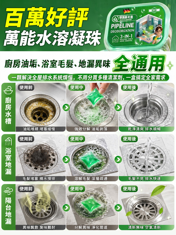 德國下水道疏通除臭水溶凝珠