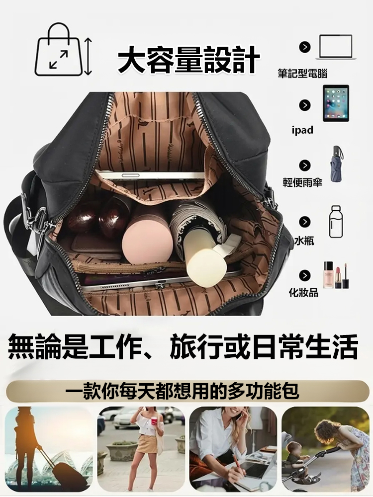 多背法牛津布加厚雙肩包（可套拉桿箱）
