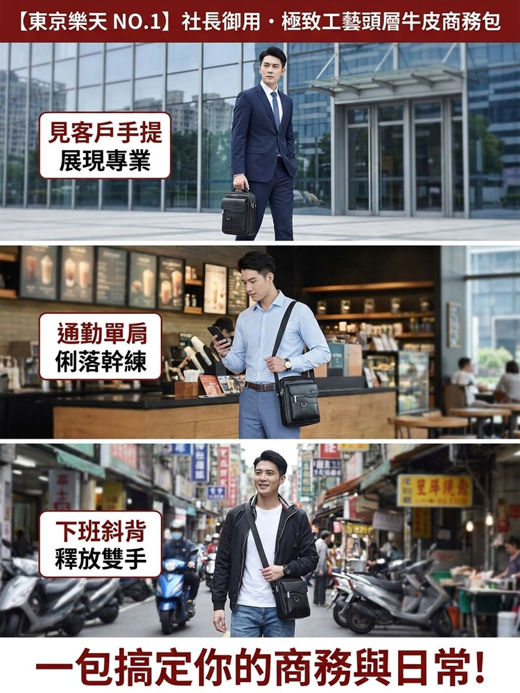 【東京樂天 NO.1】社長御用・極致工藝頭層牛皮商務包