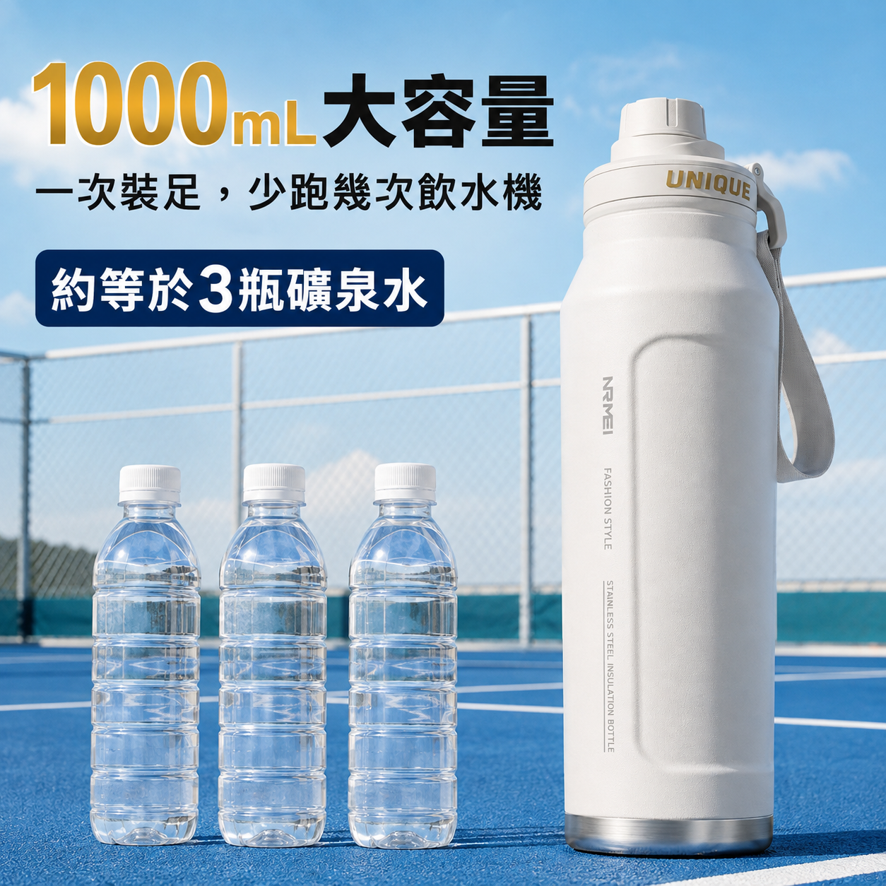 極境鎖溫｜1000mL運動保冰保溫水壺・不鏽鋼壺身