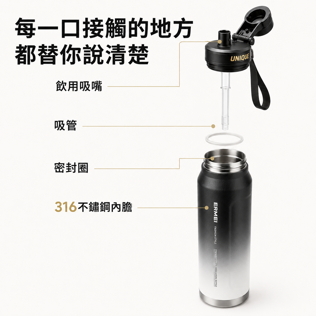 極境鎖溫｜1000mL運動保冰保溫水壺・不鏽鋼壺身
