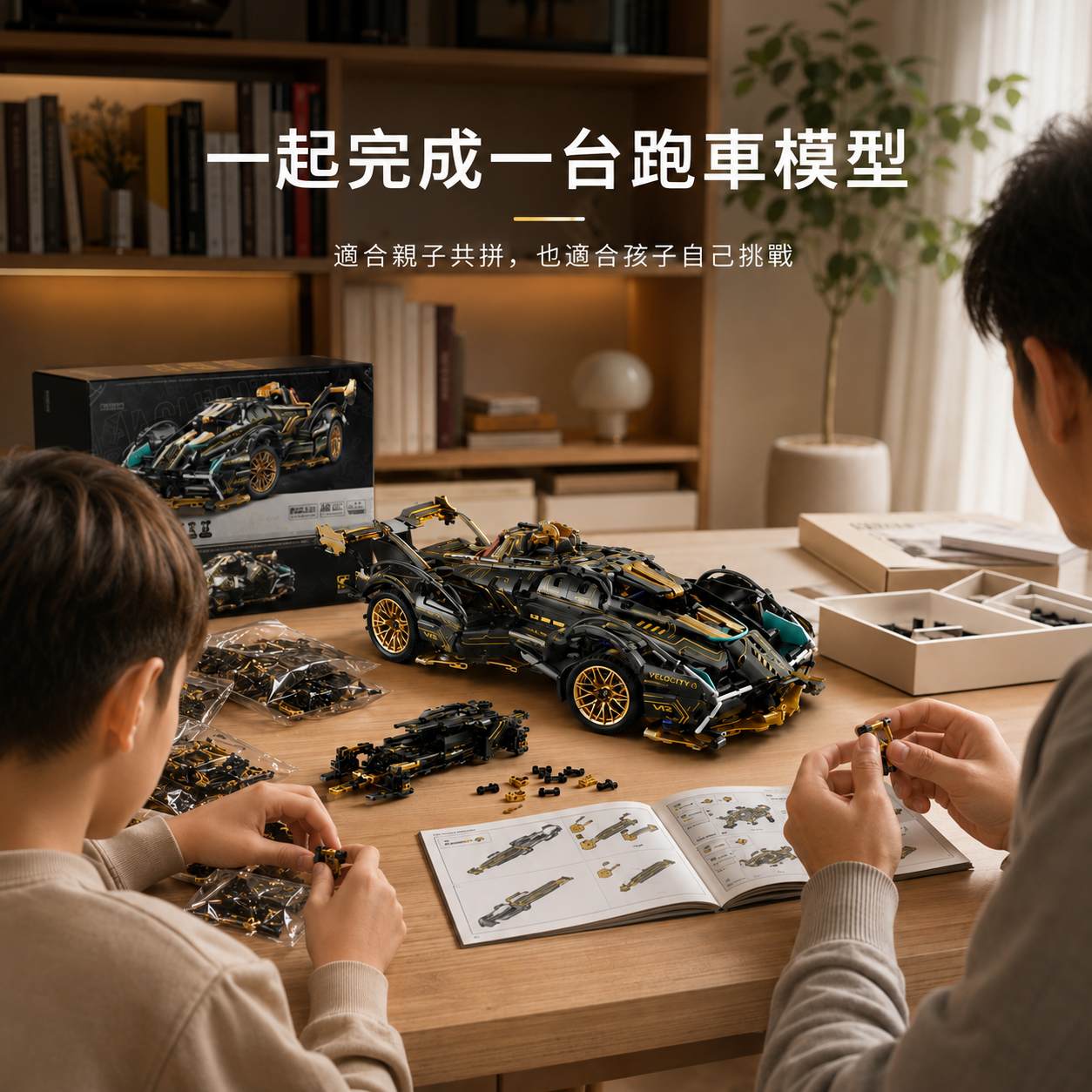 1:14 V12 積木跑車拼裝模型｜燈光遙控版・男生禮物・桌面展示收藏