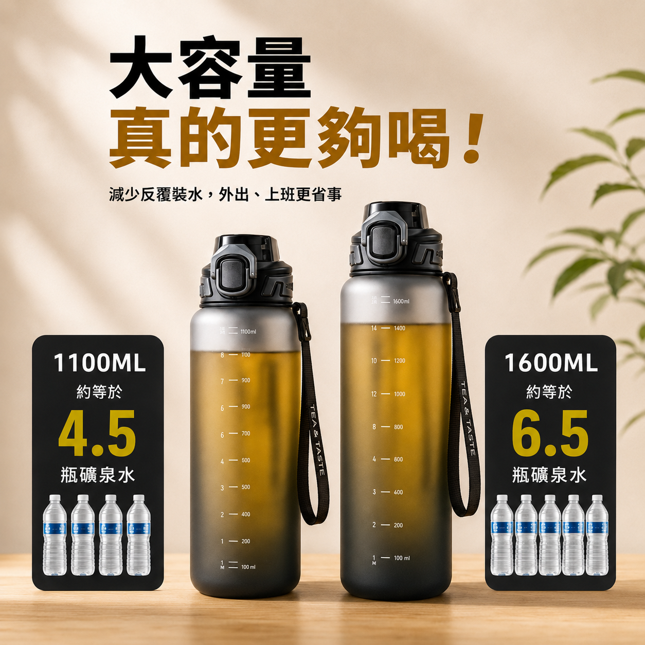 大容量隨行泡茶杯｜茶水分離設計・1100ML / 1600ML容量選擇