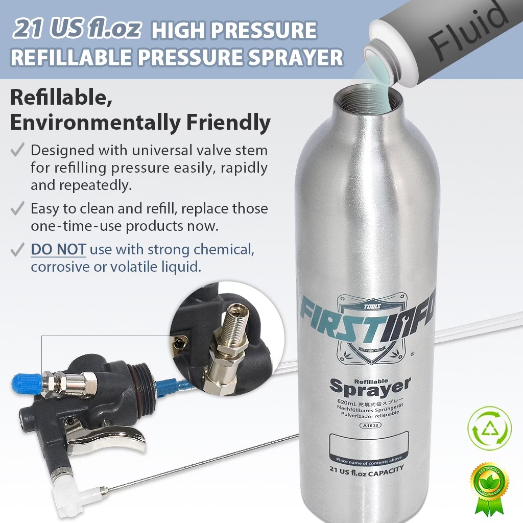 FIRSTINFO A1638Y5 Refillable Pressure Sprayer 620ml + 5 Nozzles / Aluminum Thickened Can, 140 Psi