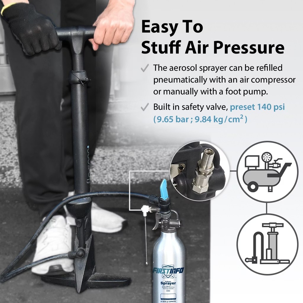 FIRSTINFO A1638Y5 Refillable Pressure Sprayer 620ml + 5 Nozzles / Aluminum Thickened Can, 140 Psi
