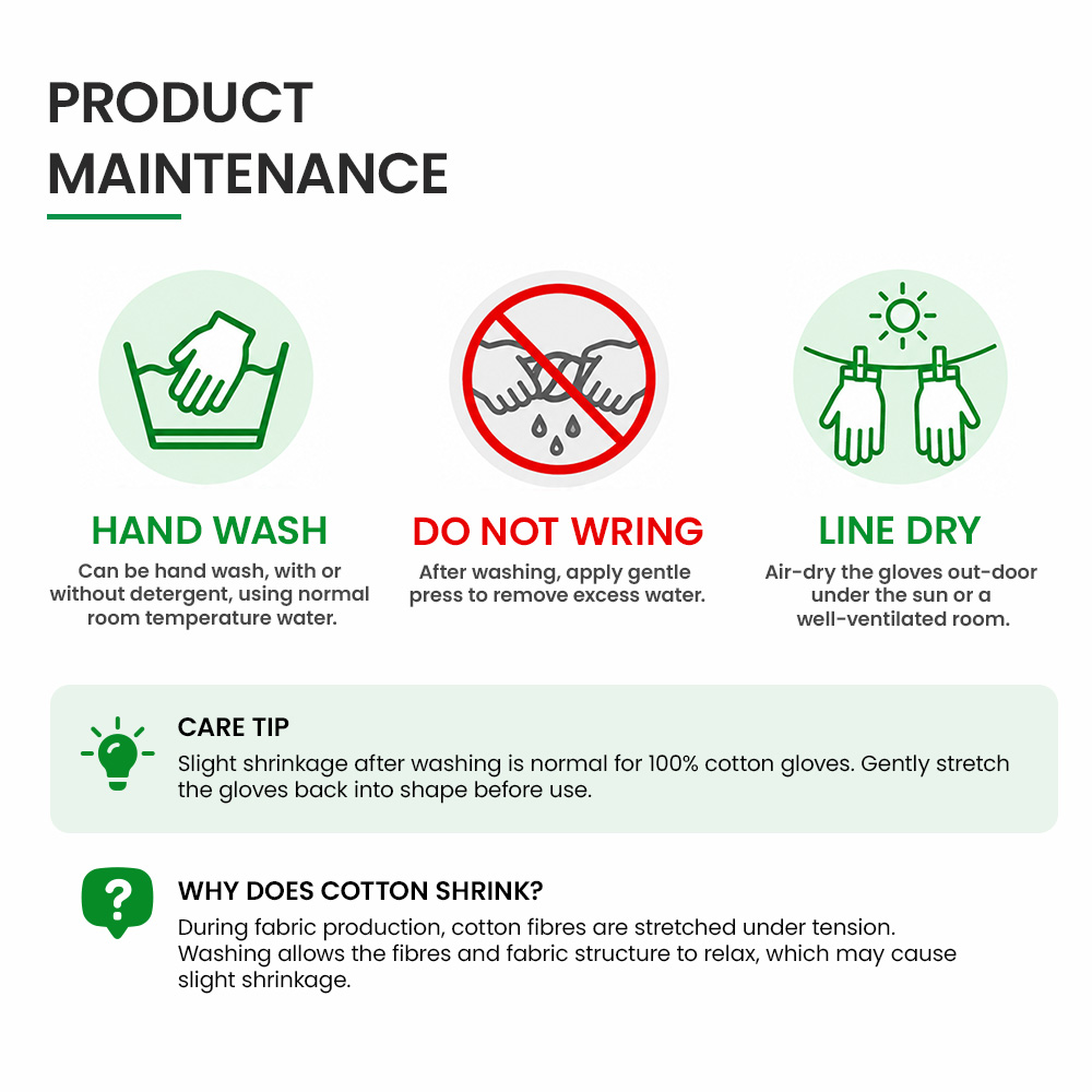 100% Cotton Inspection & Handling Gloves – White, Large, 6 Pairs