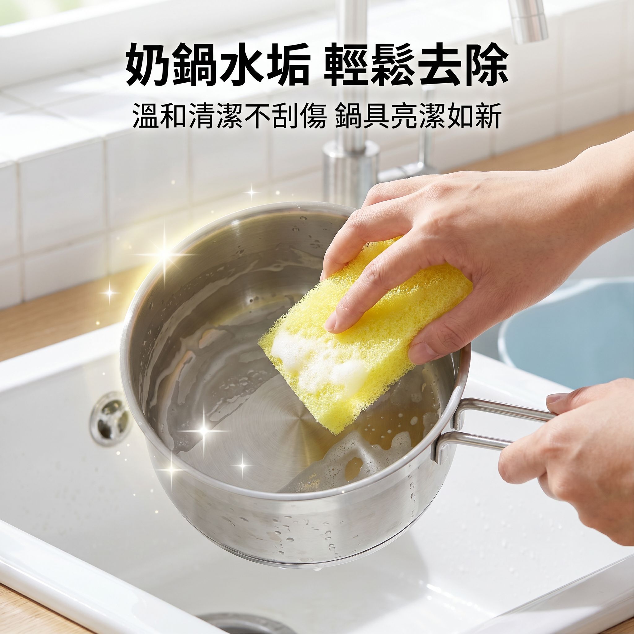 檸檬酸百潔布在廚房水槽使用情境