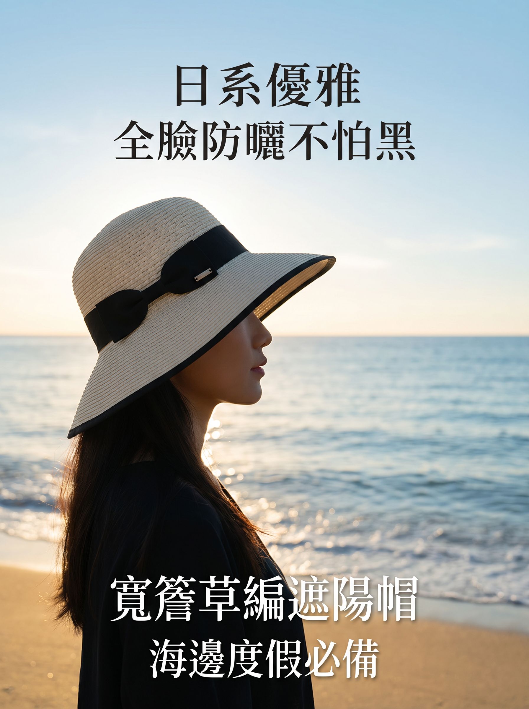 優雅蝴蝶結裝飾大簷遮陽帽正面展示