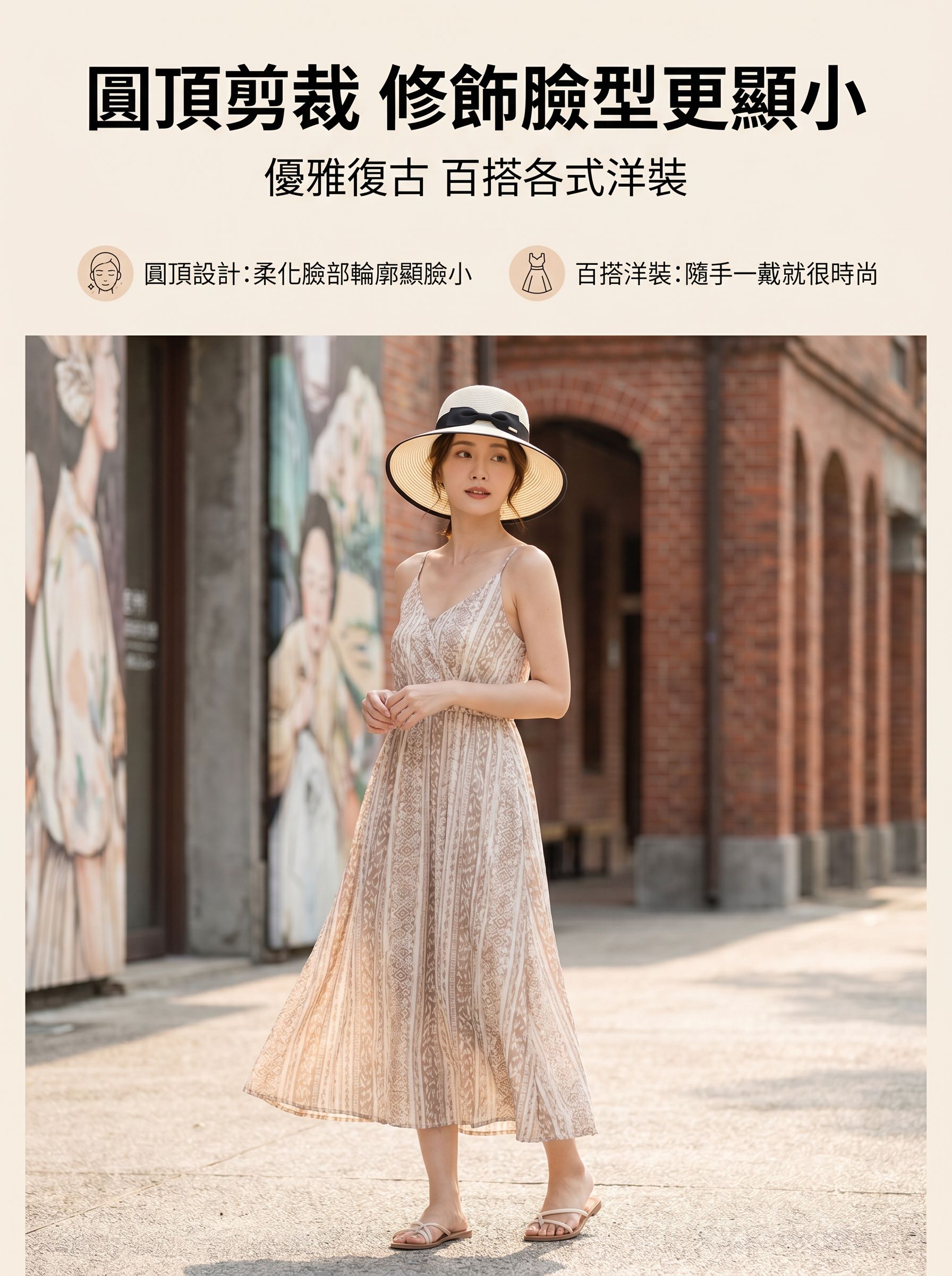 蝴蝶結大簷遮陽帽細節特寫