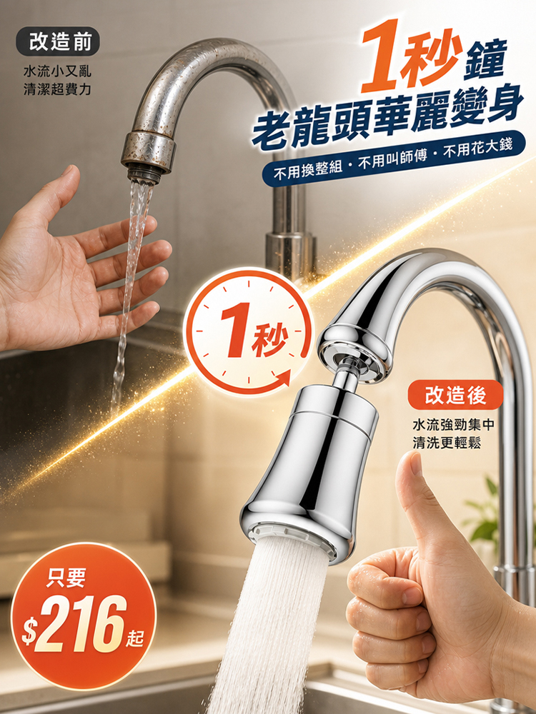 【老舊龍頭一秒升級】360度反冲洗自洁厨房水龙头接头