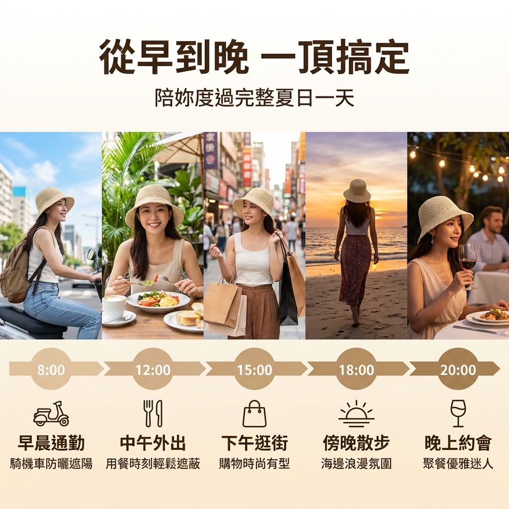 夏日防曬蕾絲漁夫帽穿搭示範