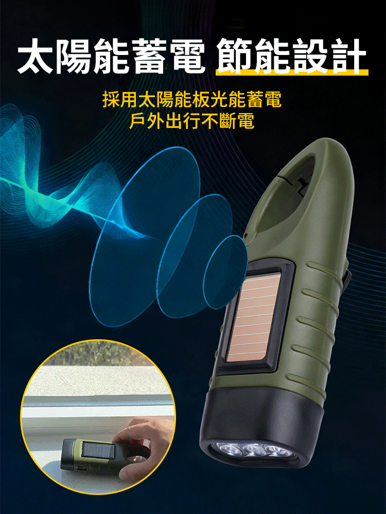 【升級款】太陽能手搖發電爆亮手電筒