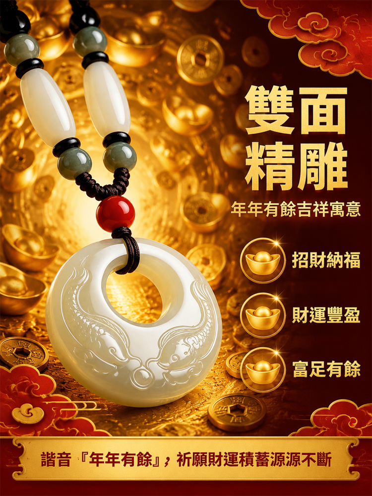 【年年有餘】雙面魚白玉吊墜