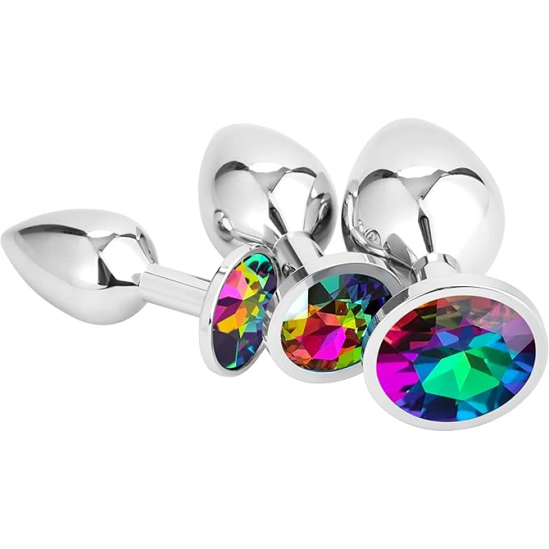 VIP12 Metal butt plugs, rainbow crystal butt plugs, three sizes, pure pleasure for women, couples and men, anal toy sets