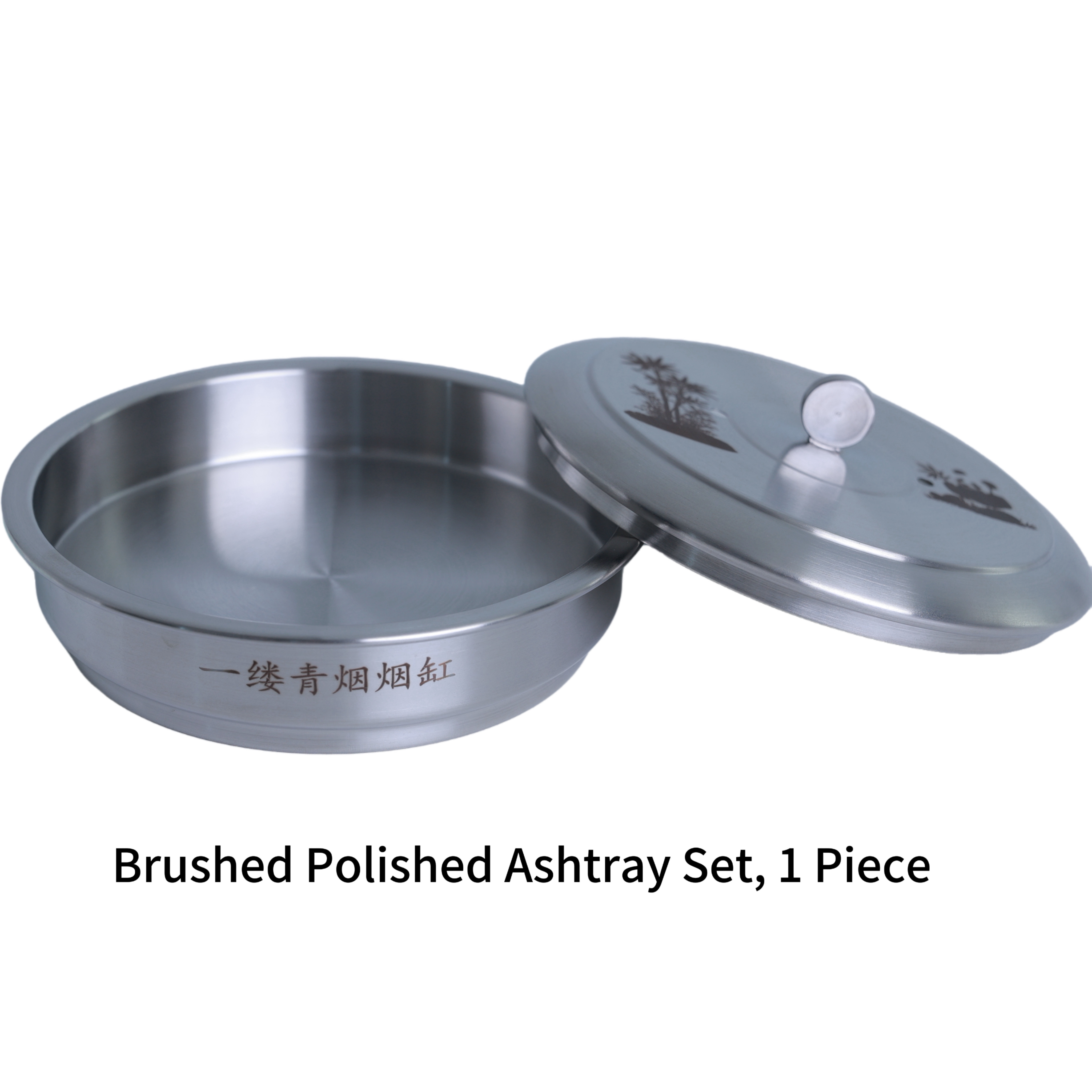 304 Stainless Steel Windproof Ashtray, Matte Black & Brushed Finish