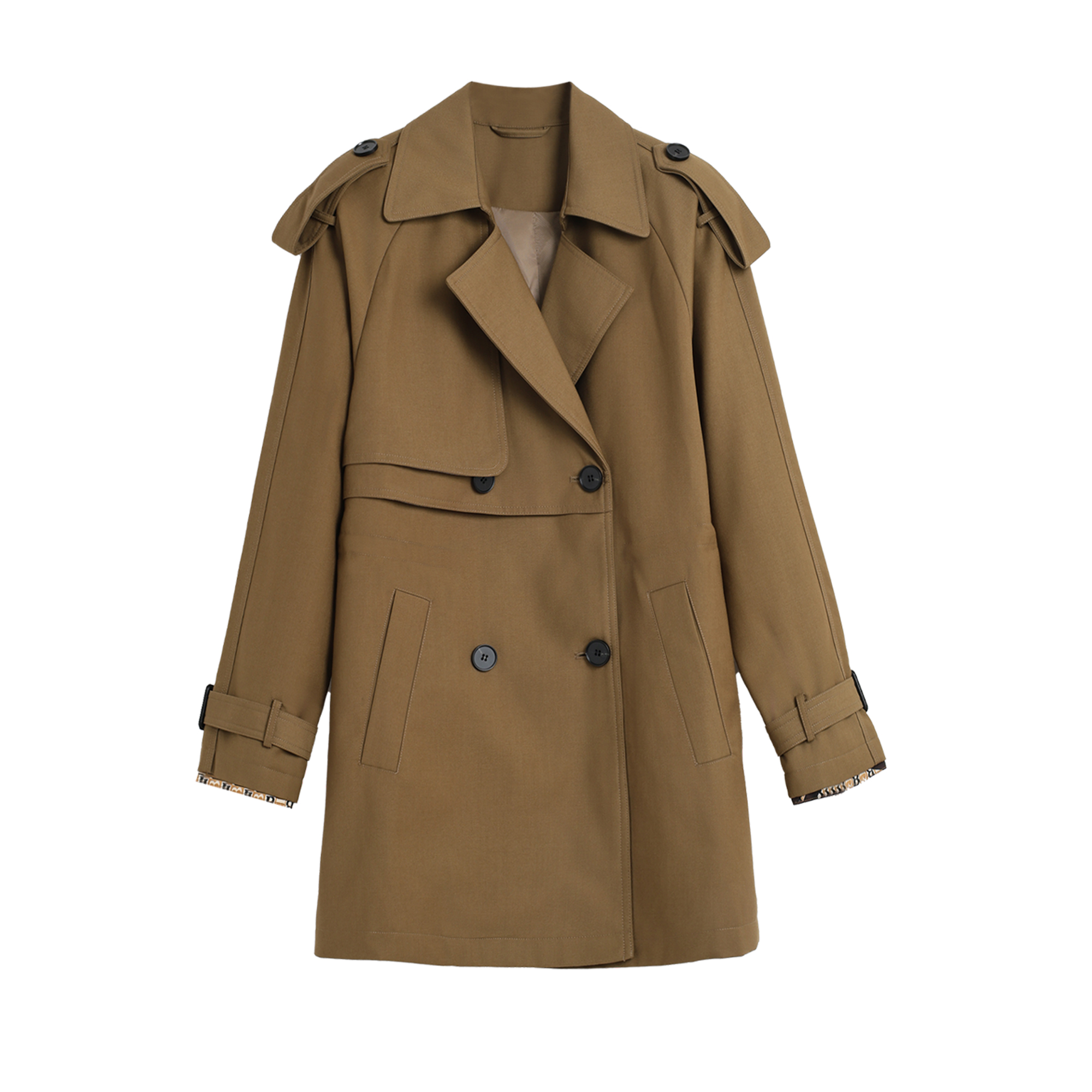 MieleKohler C785 卡其色經典雙排扣短款風衣外套 翻領肩章寬鬆顯瘦中短款女裝 MKKQ67542