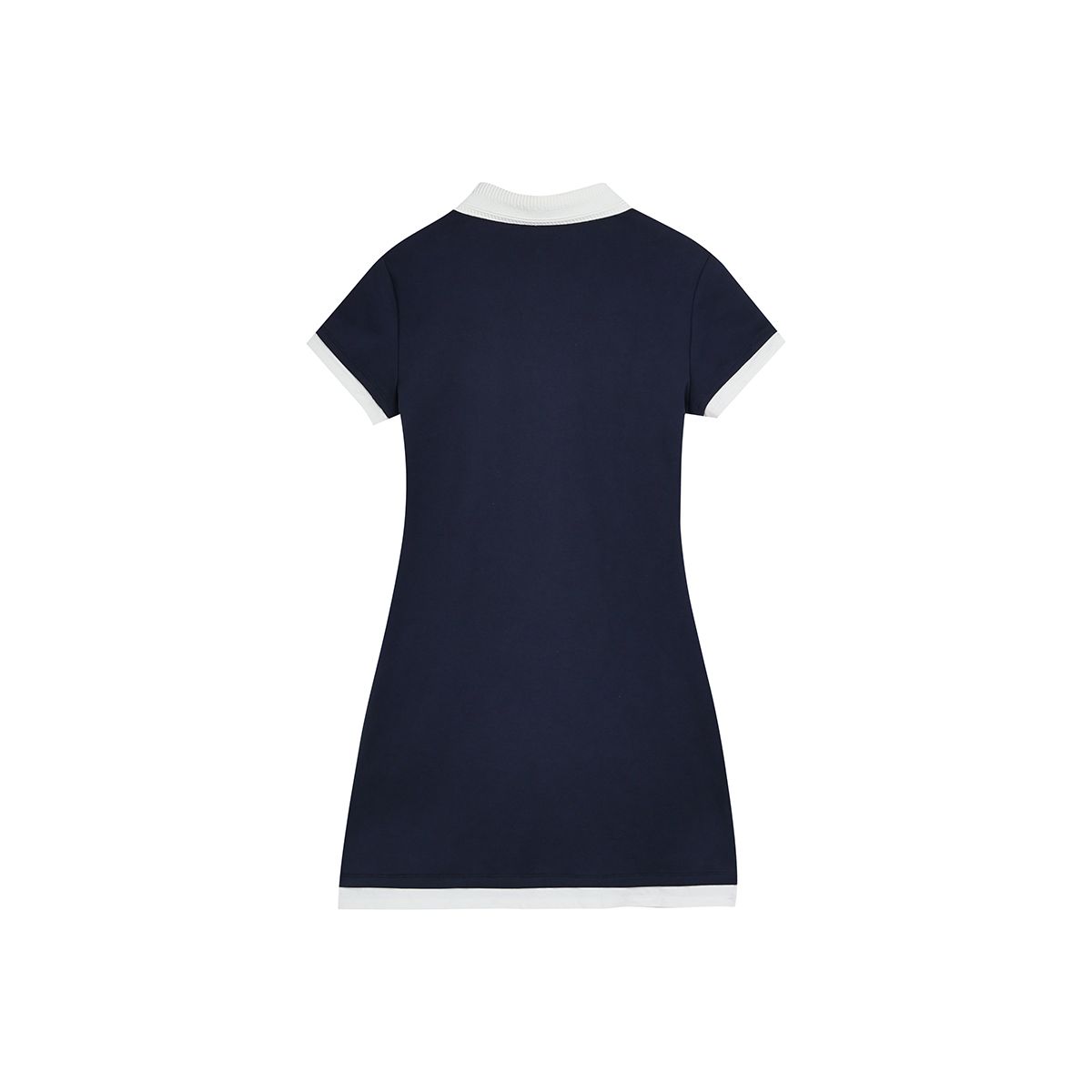 MieleKohler  C130 藏青撞白 Polo 短連身裙女 學院風徽章刺繡短袖修身短裙 撞色袖口下擺休閒少女連身裙 MKBX691186