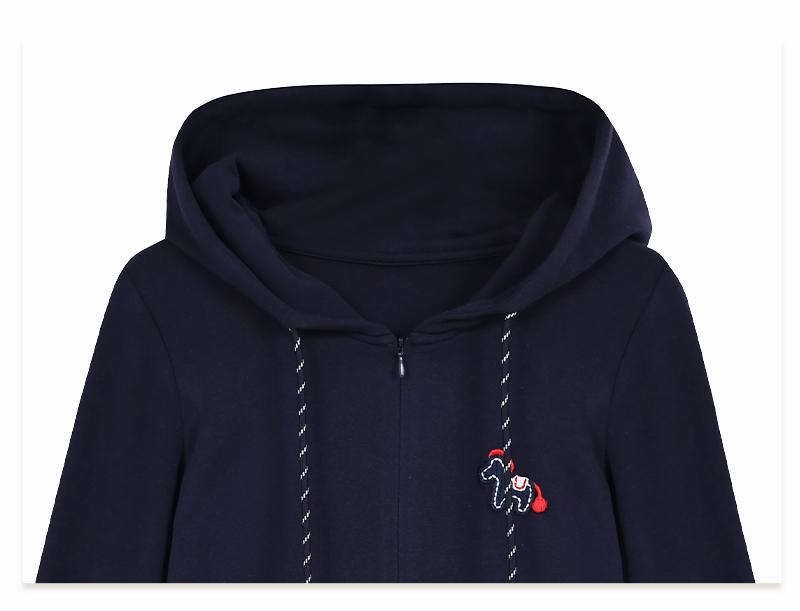 MieleKohler C73 藏青小馬刺繡假兩件連帽外套半身裙兩件套女 抽繩拉鍊休閒減齡套裝 MKBC891060