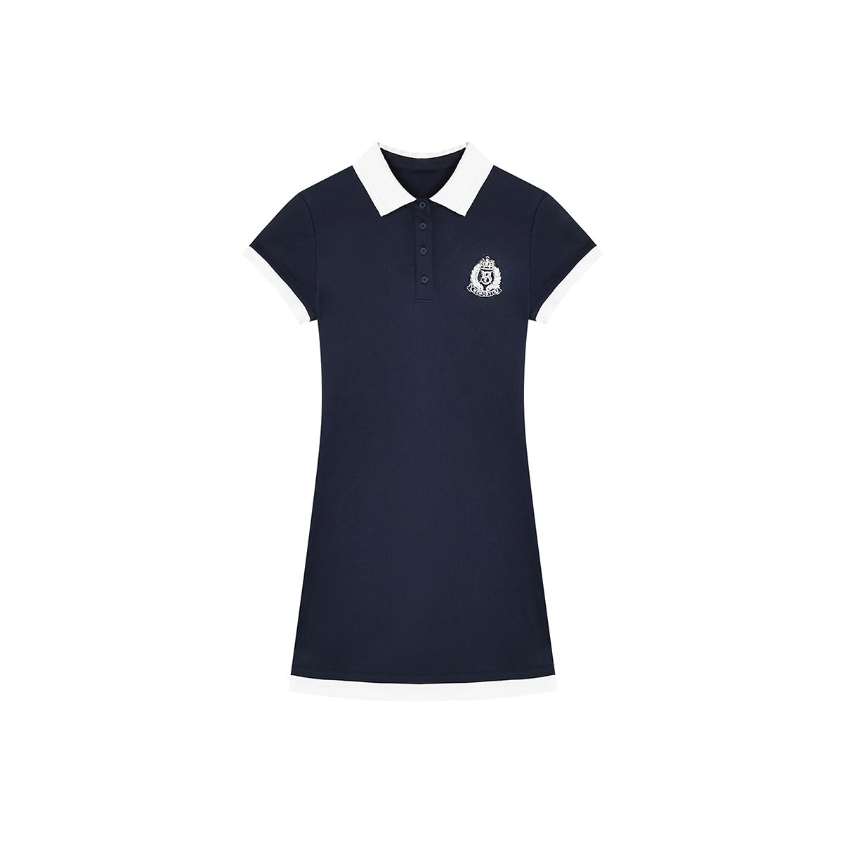 MieleKohler  C130 藏青撞白 Polo 短連身裙女 學院風徽章刺繡短袖修身短裙 撞色袖口下擺休閒少女連身裙 MKBX691186