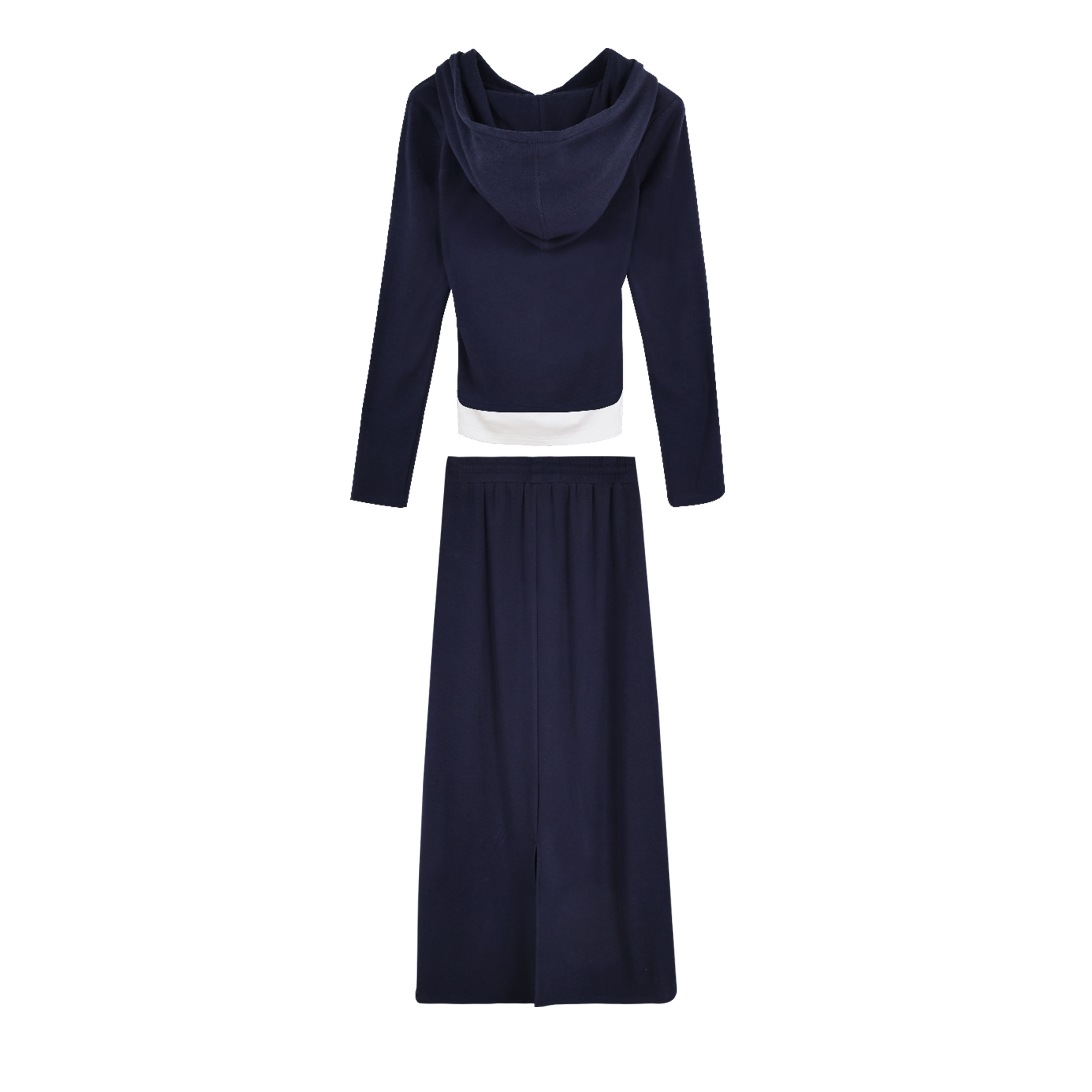 MieleKohler C73 藏青小馬刺繡假兩件連帽外套半身裙兩件套女 抽繩拉鍊休閒減齡套裝 MKBC891060