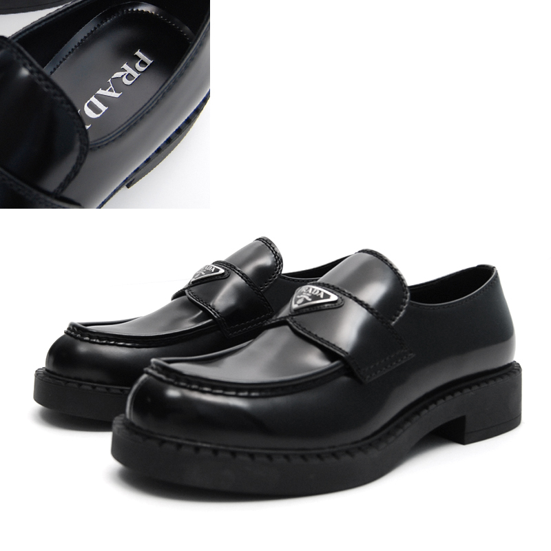 PRADA プラダ トライアングルロゴ レザーローファー レディース ブラック
