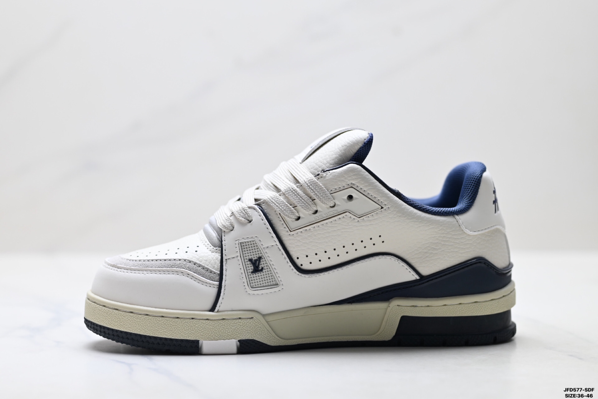 Louis Vuitton Trainer Sneaker Low スニーカー ホワイト × ネイビー レザー