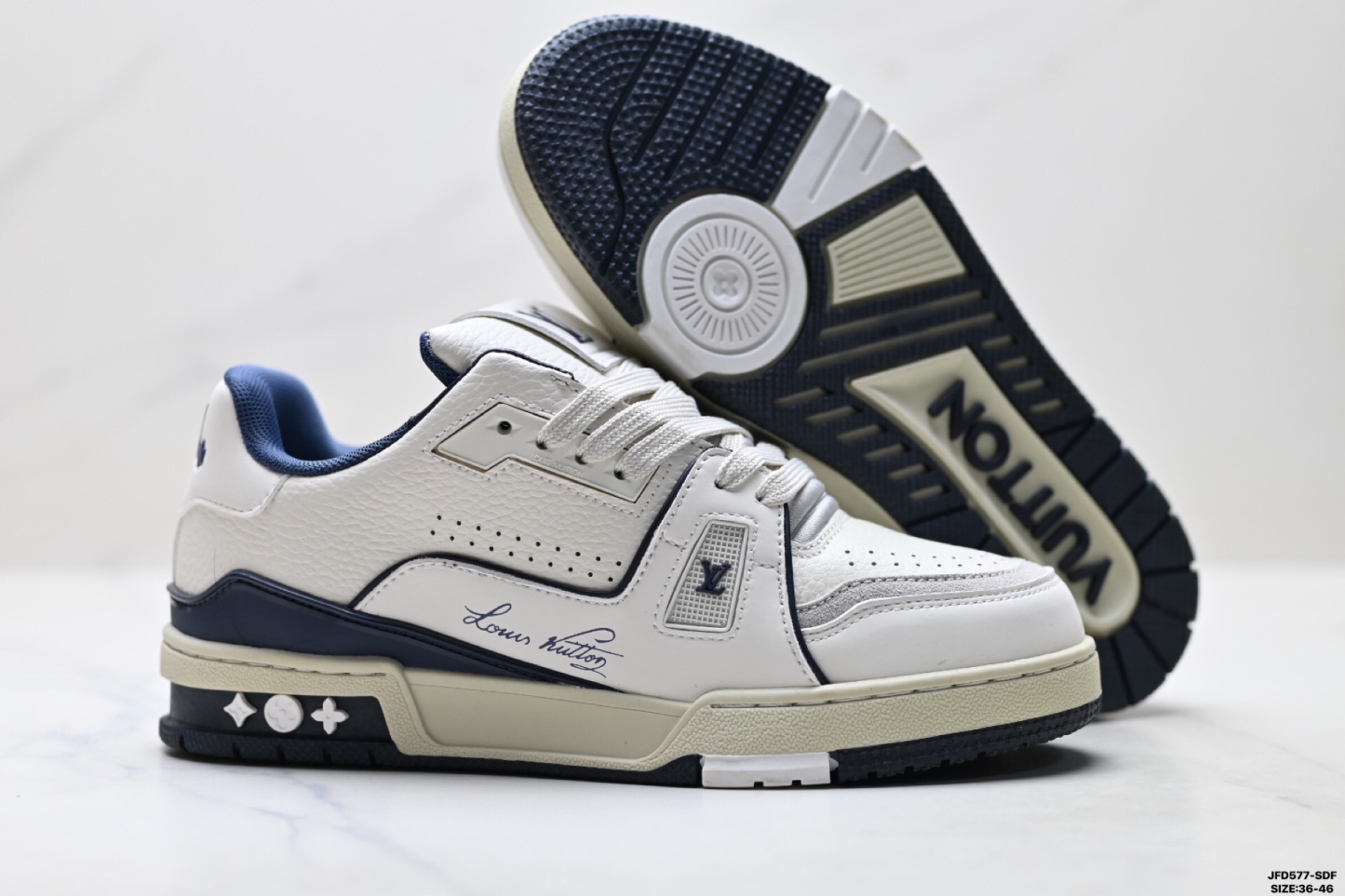 Louis Vuitton Trainer Sneaker Low スニーカー ホワイト × ネイビー レザー
