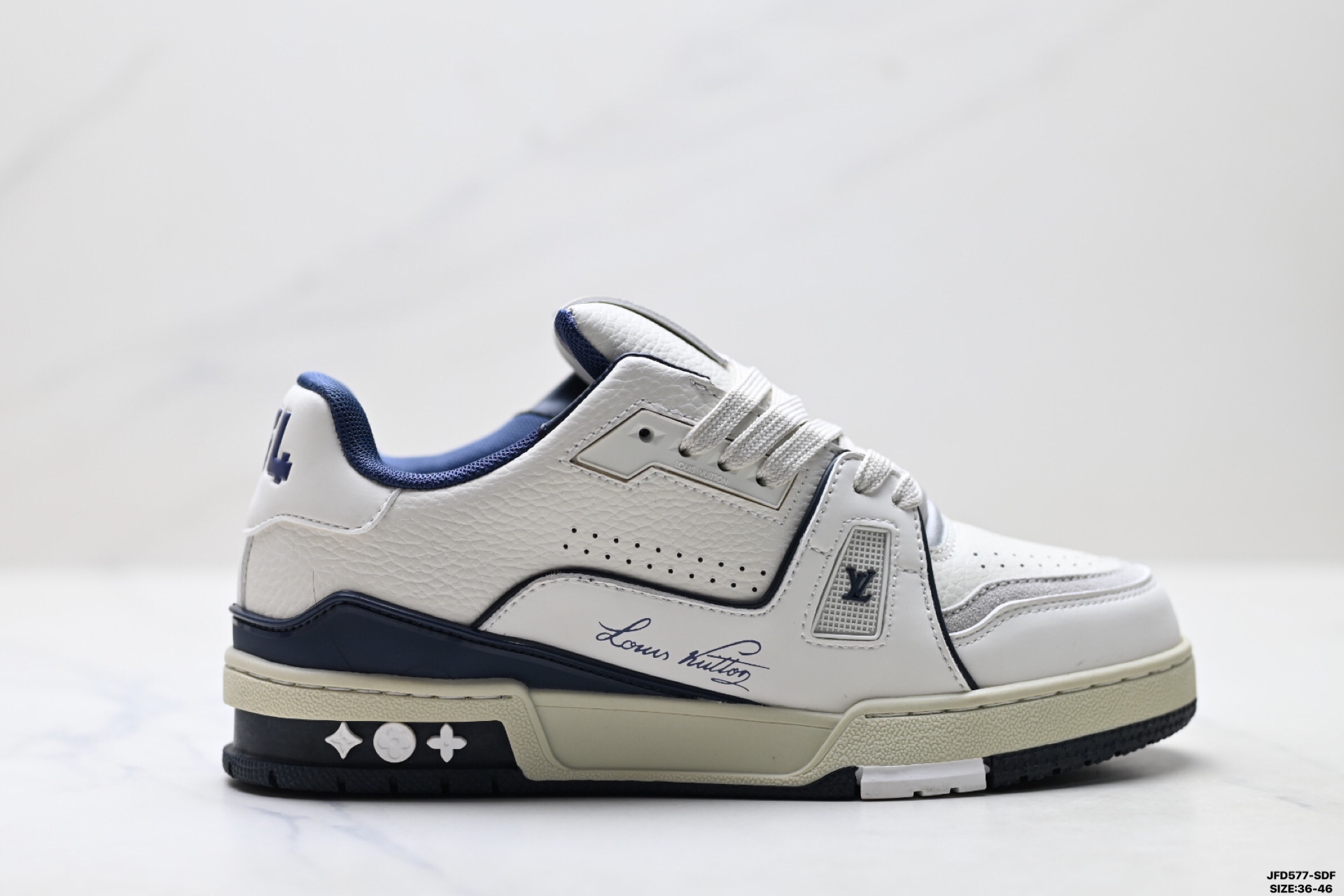 Louis Vuitton Trainer Sneaker Low スニーカー ホワイト × ネイビー レザー