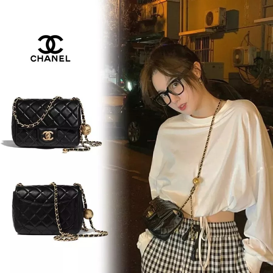 シャネル黒シープスキンメタルボールFLAP BAGフラップ バッグ