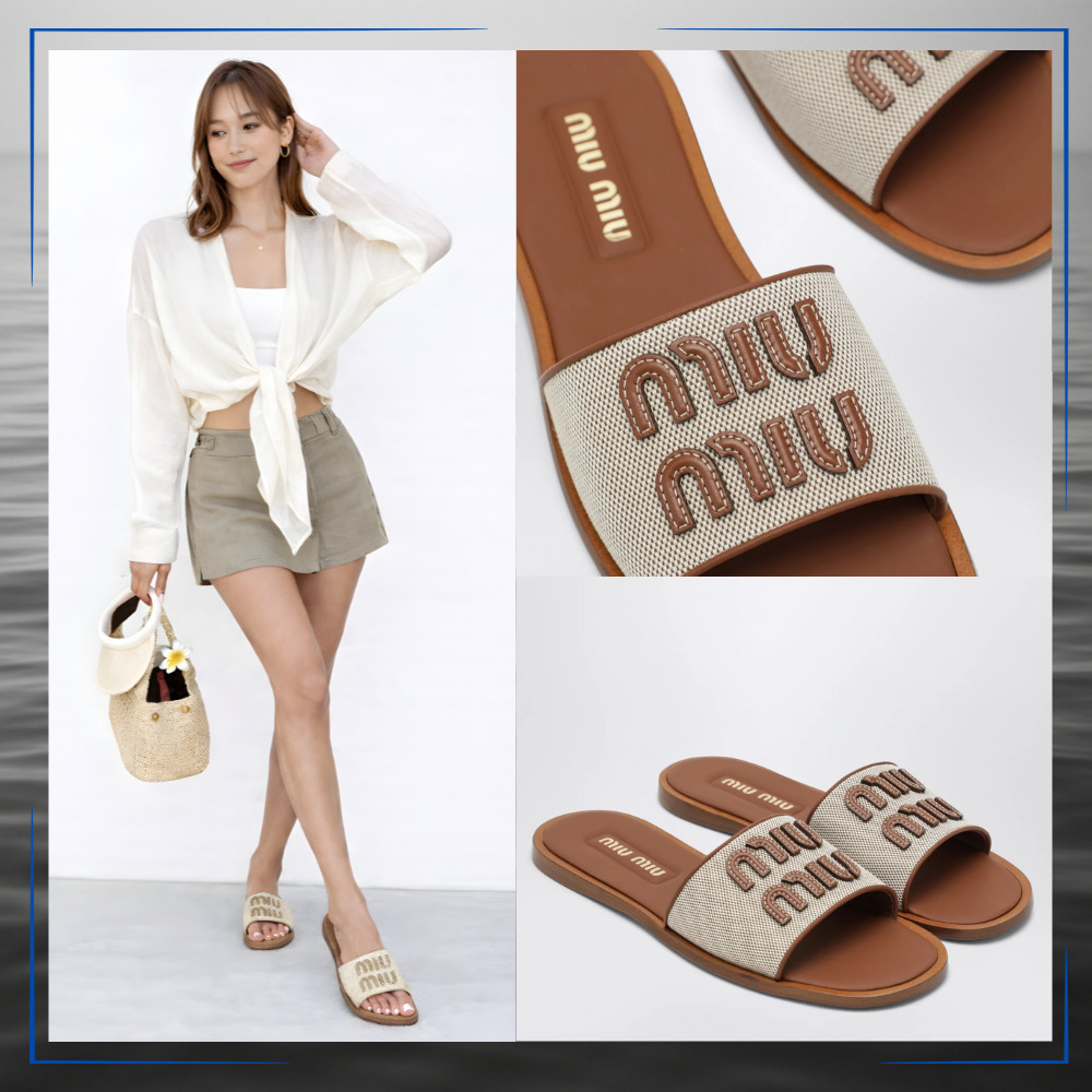 Miu Miu★キャンバスxレザー スライドサンダル