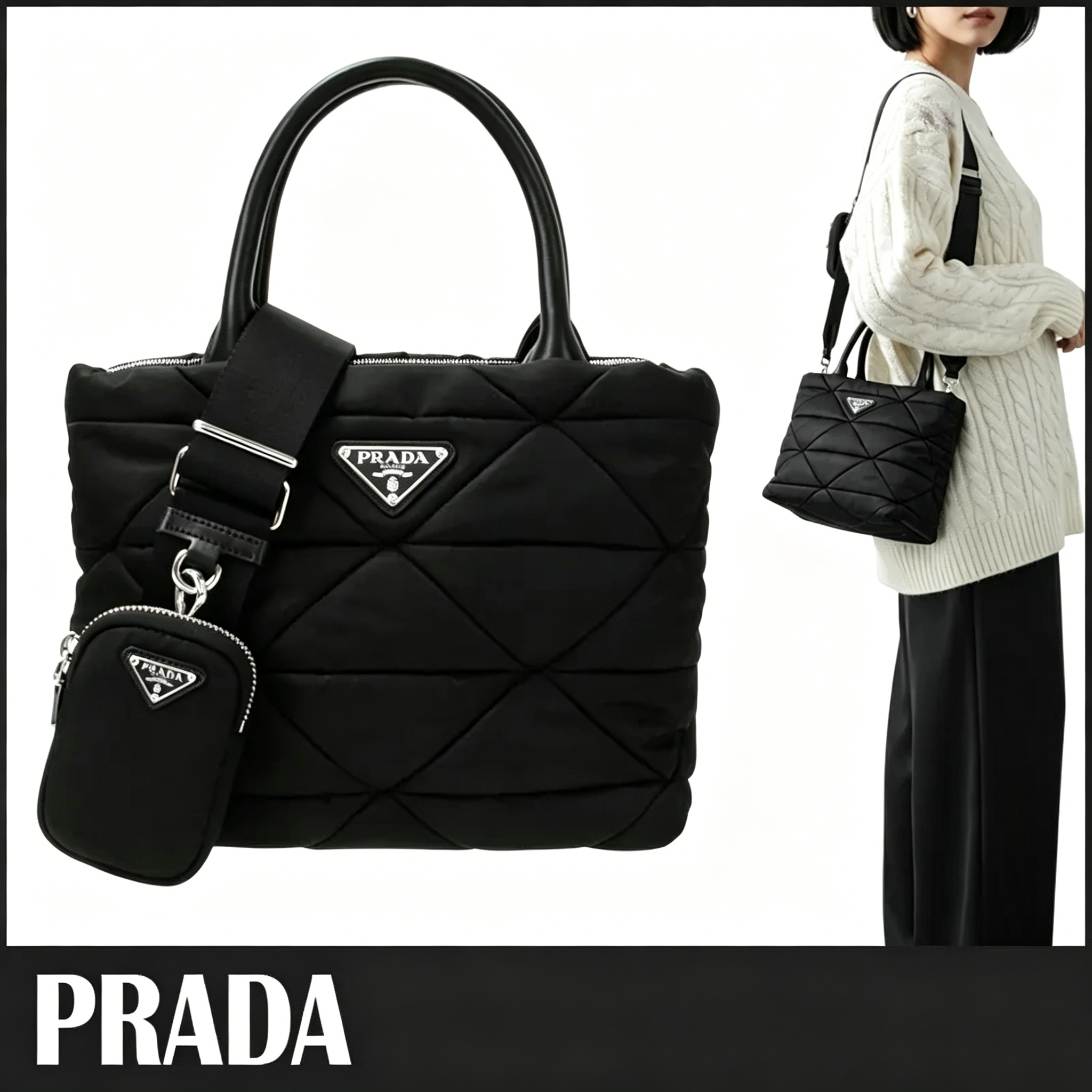 送料関税込☆PRADA パデッド Re-Nylon トート ショルダーバッグ