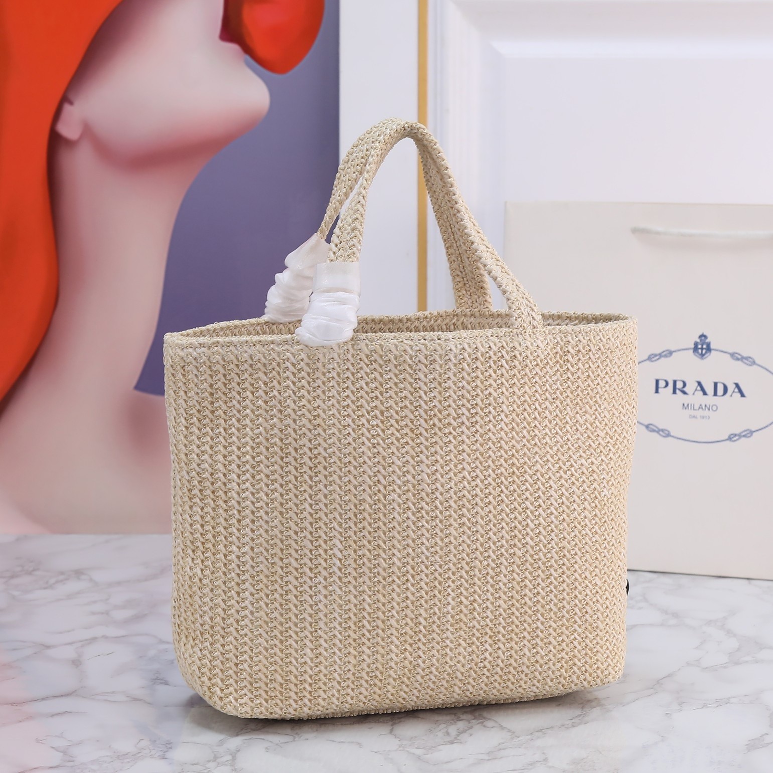 【PRADA旗艦店】プラダ わら編みバッグ 23*22CM-BRAND OFF