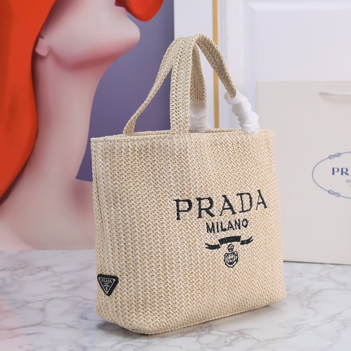 【PRADA旗艦店】プラダ わら編みバッグ 23*22CM-BRAND OFF