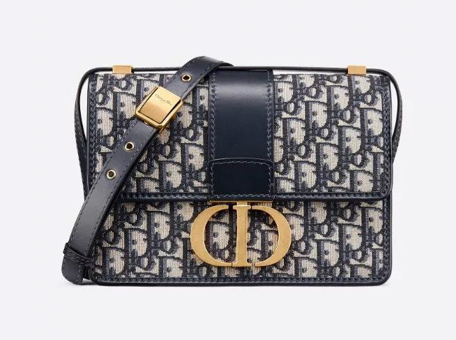 【DIOR】ブルー “30 MONTAIGNE” ディオール オブリーク ジャカード キャンバス フラップ チェーンクラッチバッグ-BRAND OFF
