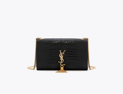 タッセル付きKATEミディアム、光沢のあるクロコダイルエンボスレザーバッグ-BRAND OFF
