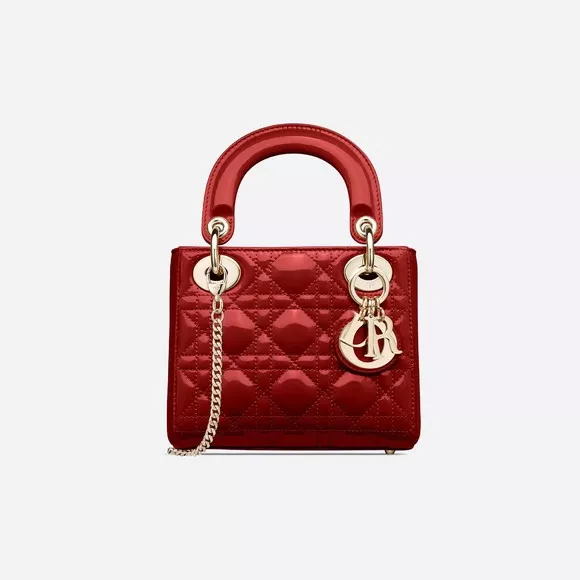 ミニ チェリーレッド カナージュ “LADY ディオール” パテントカーフスキン バッグ-BRAND OFF