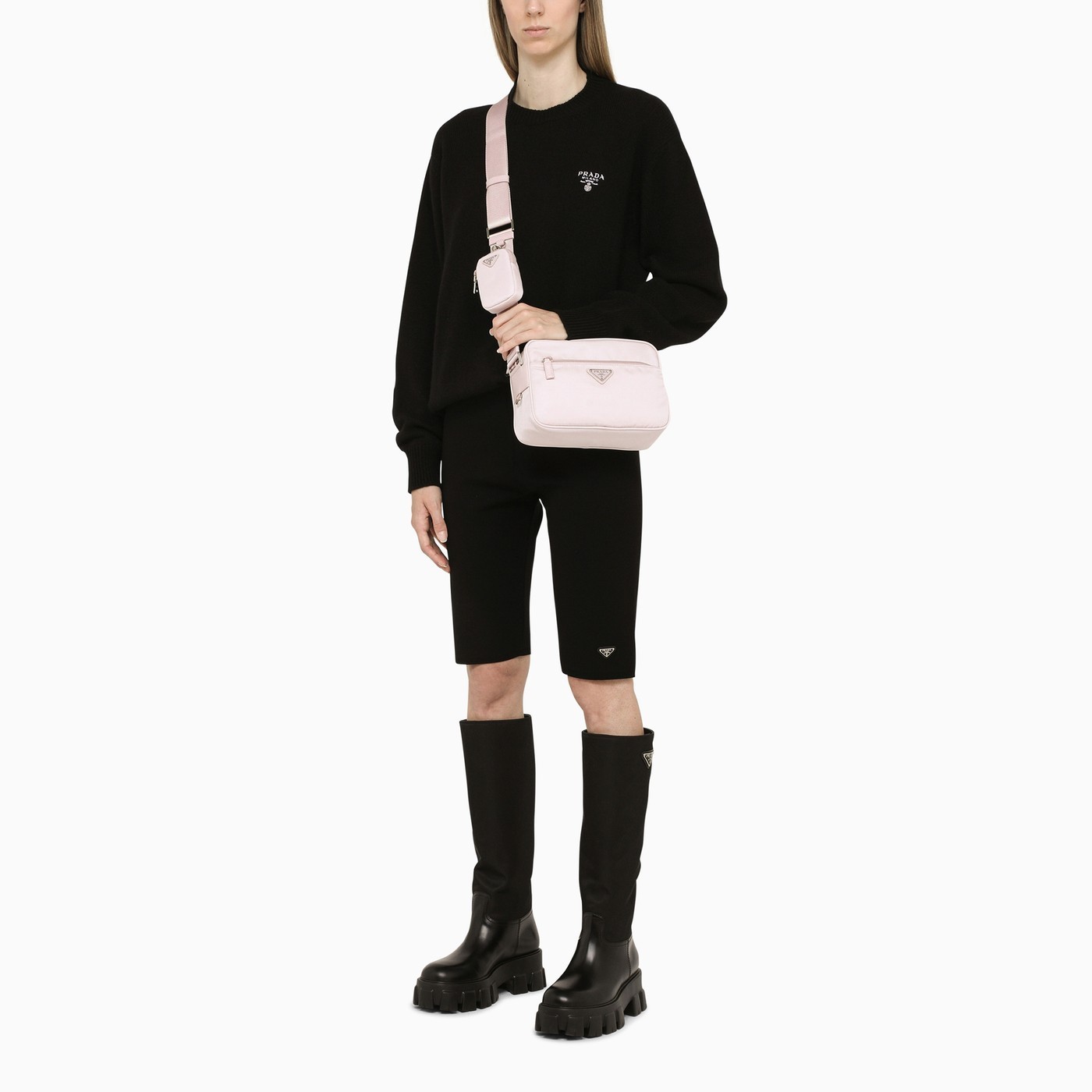 PRADA プラダ RE NYLON ロゴ ミニポーチ付き クロスボディバッグ-BRAND OFF