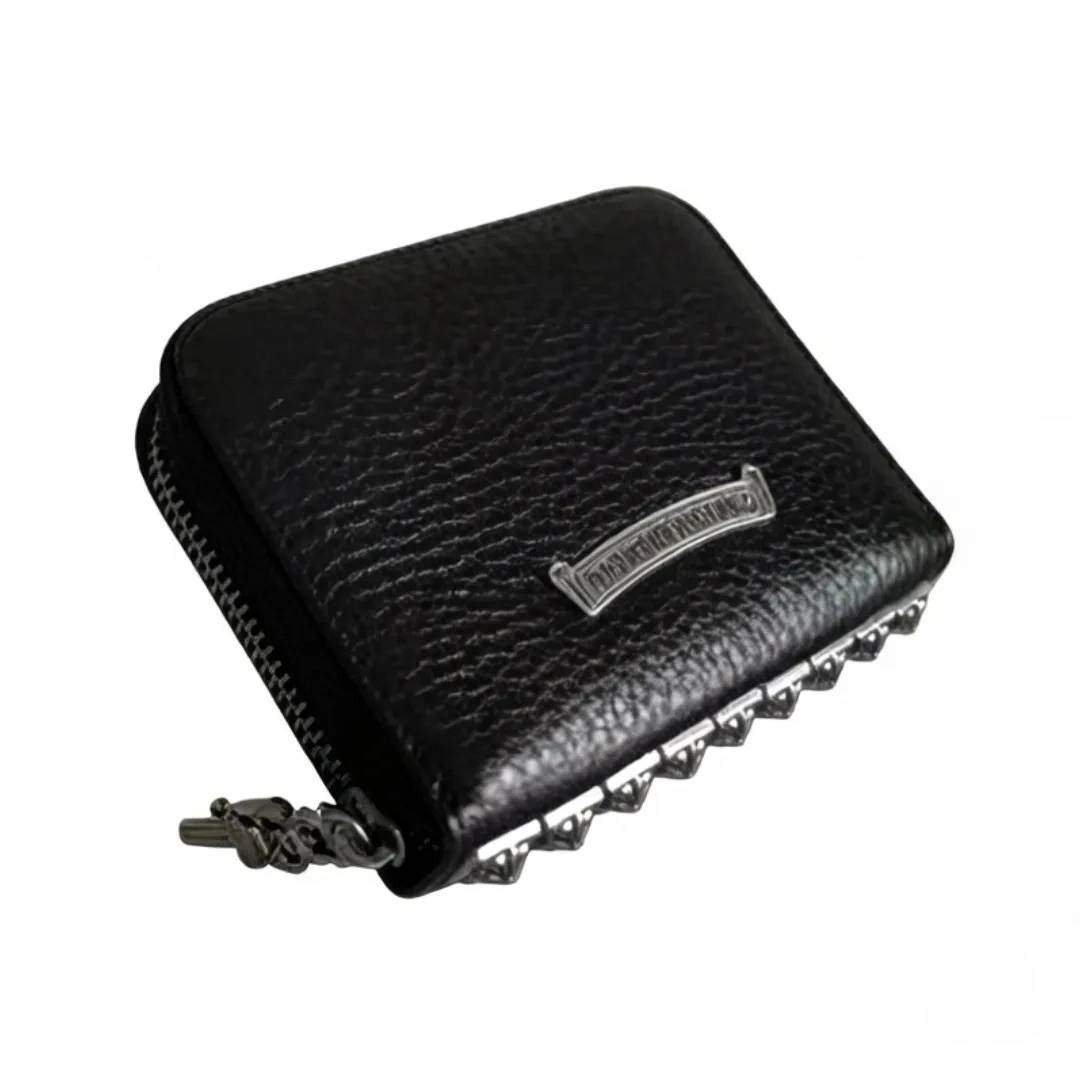 Chrome Hearts クロムハーツ 3サイドジップウォレット レザー ブラック メンズ クロス SV CHプラス ピラミッドスタッズ 黒