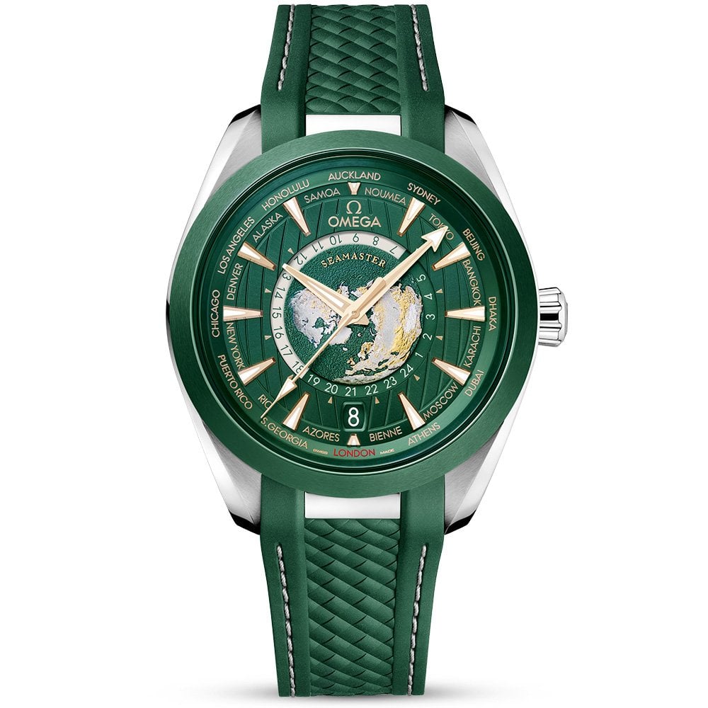 Seamaster Aqua Terra GMT Worldtimer 43mm Green Dial Strap Watch-BRAND OFF