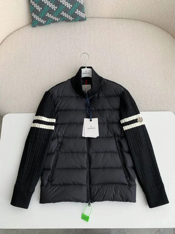 Moncler Padded Wool Zip-Up Cardigan Black/Dark Gray モンクレール パッド入りウール ジップアップ カーディガン ブラック/ダークグレー-BRAND OFF