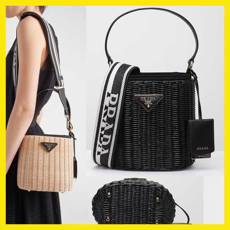 PRADA ウィッカーXキャンバス バケツ カゴバッグ-BRAND OFF