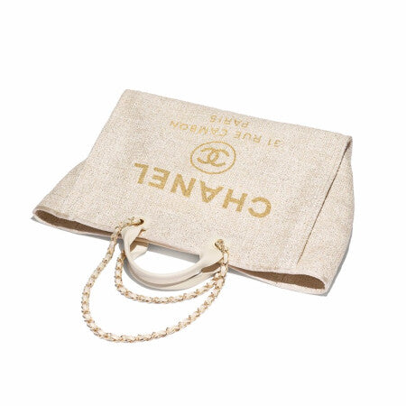 【CHANEL】シャネル SHOPPING BAG ショッピングバッグCOTTON ゴールドトーン大きい象牙-BRAND OFF