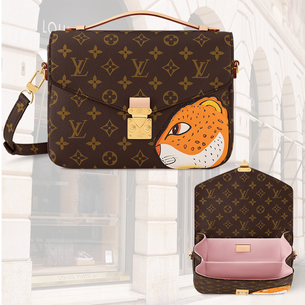 LOUISVUITTON モノグラムキャンバスボディにグレイン牛革のレオパードパッチ付き M47203 M40780-BRAND OFF