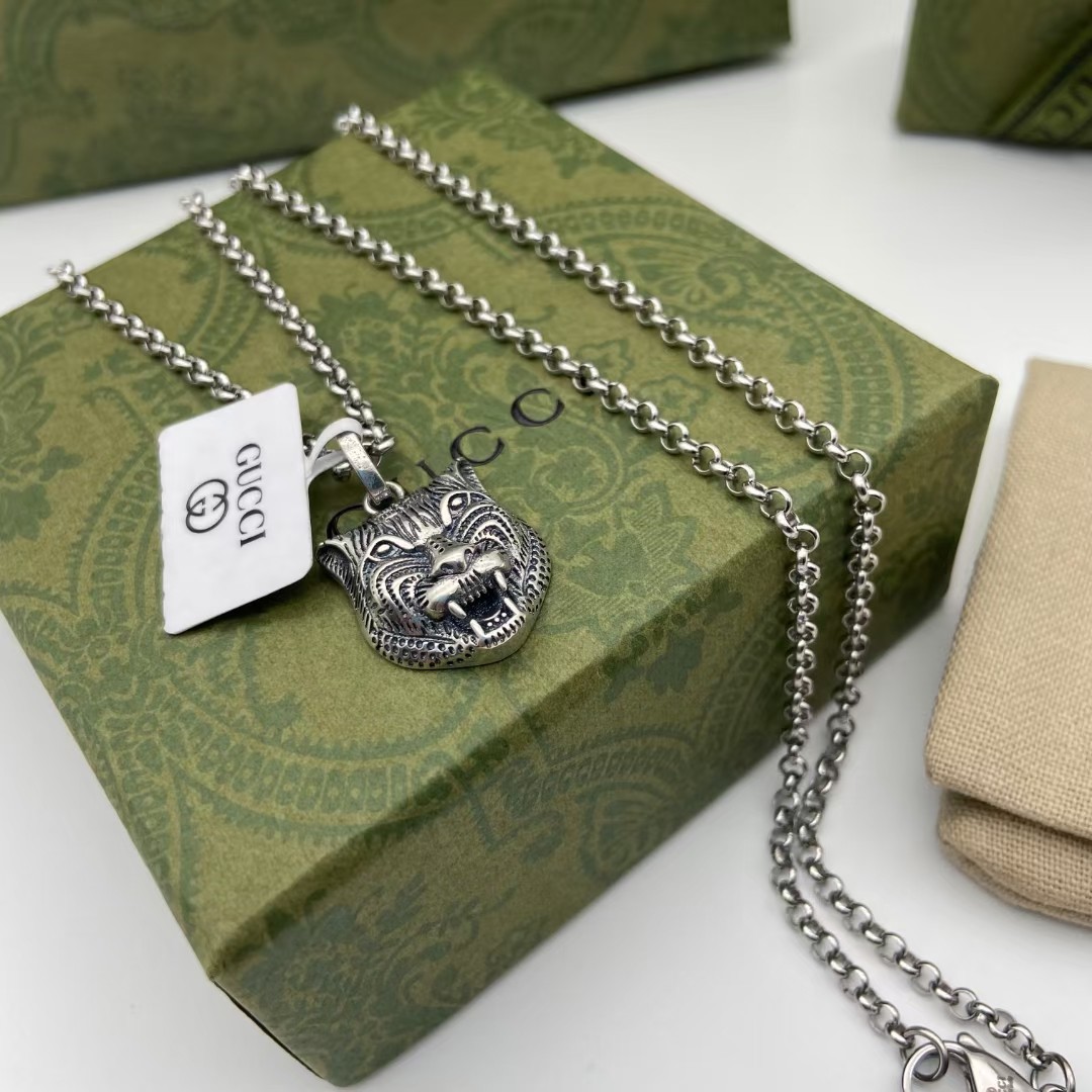【2026】GUCCI タイガーヘッドシルバーネックレス-BRAND OFF