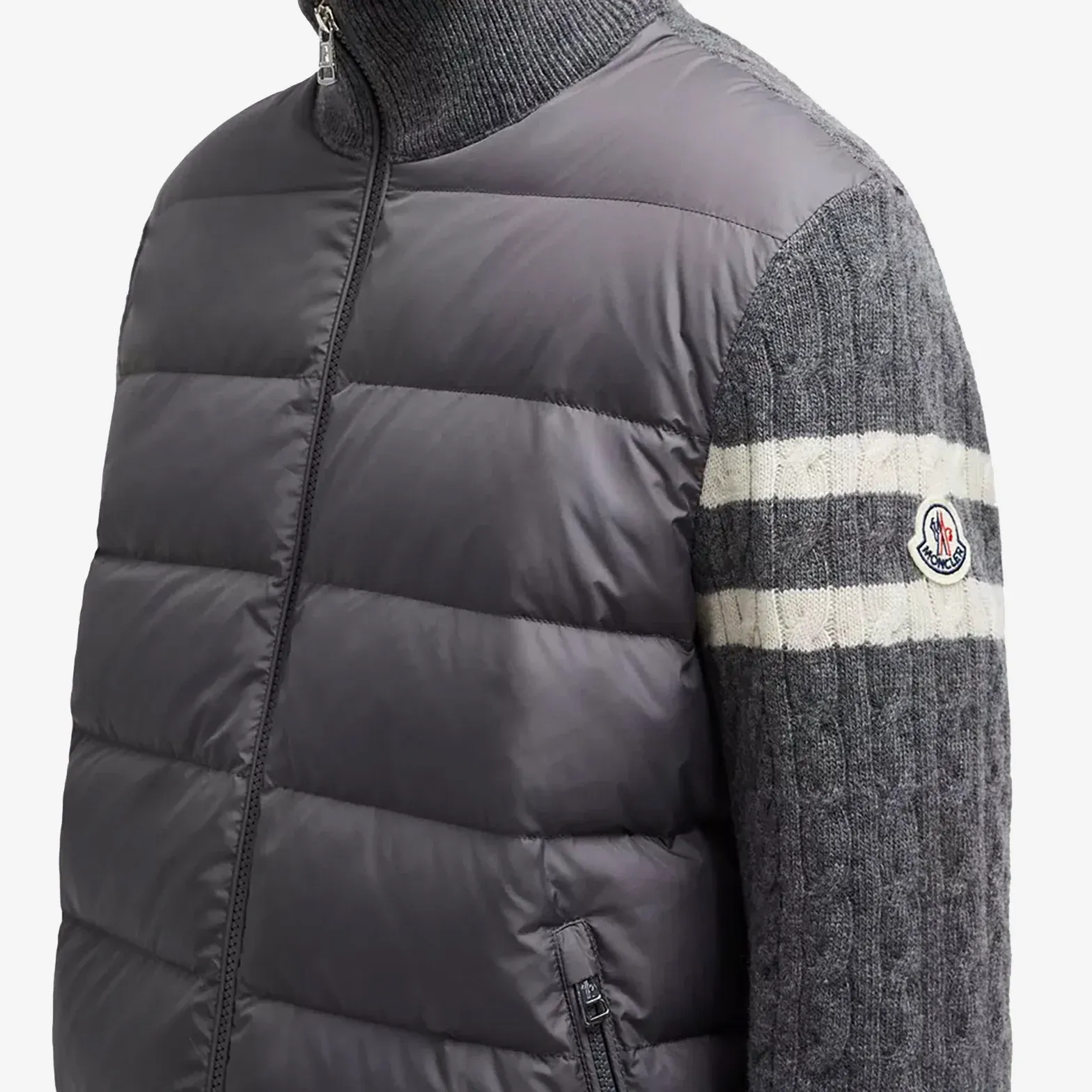 Moncler Padded Wool Zip-Up Cardigan Black/Dark Gray モンクレール パッド入りウール ジップアップ カーディガン ブラック/ダークグレー-BRAND OFF