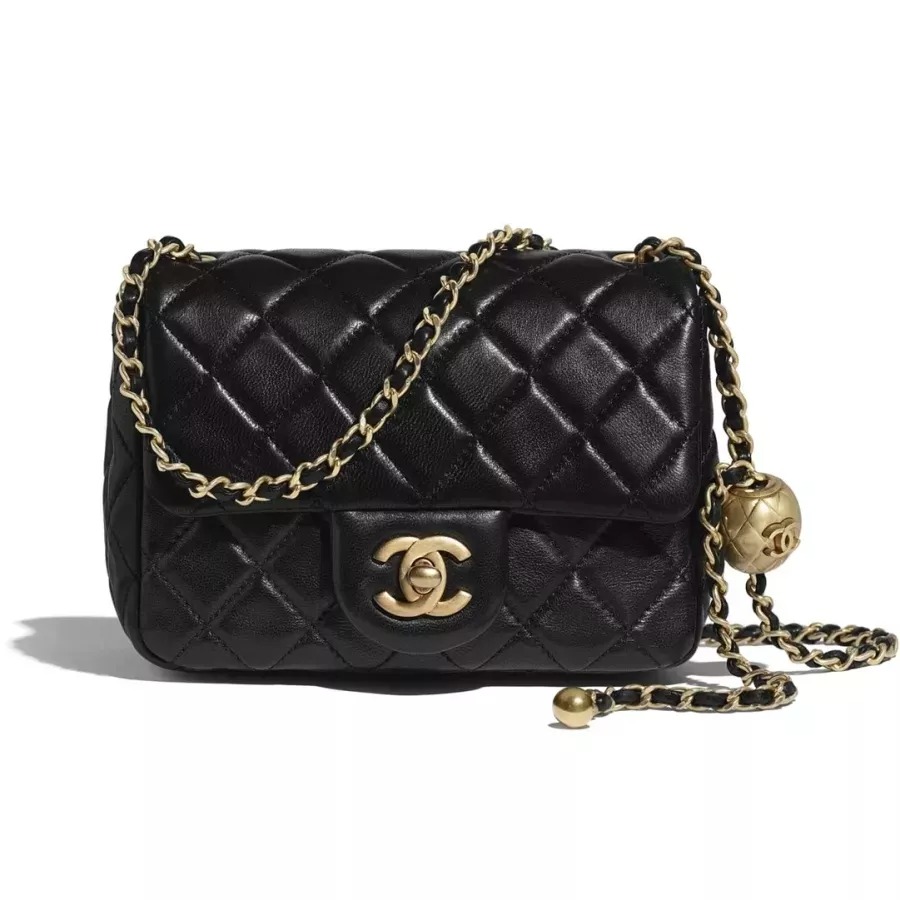 シャネル黒シープスキンメタルボールFLAP BAGフラップ バッグ-BRAND OFF