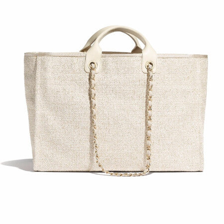 【CHANEL】シャネル SHOPPING BAG ショッピングバッグCOTTON ゴールドトーン大きい象牙-BRAND OFF