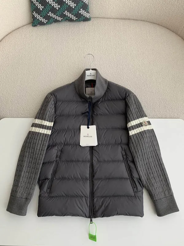Moncler Padded Wool Zip-Up Cardigan Black/Dark Gray モンクレール パッド入りウール ジップアップ カーディガン ブラック/ダークグレー-BRAND OFF