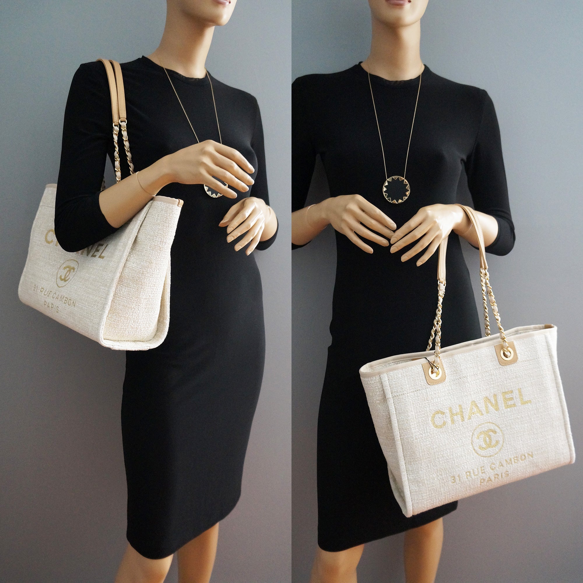 【CHANEL】シャネル SHOPPING BAG ショッピングバッグCOTTON ゴールドトーン大きい象牙-BRAND OFF