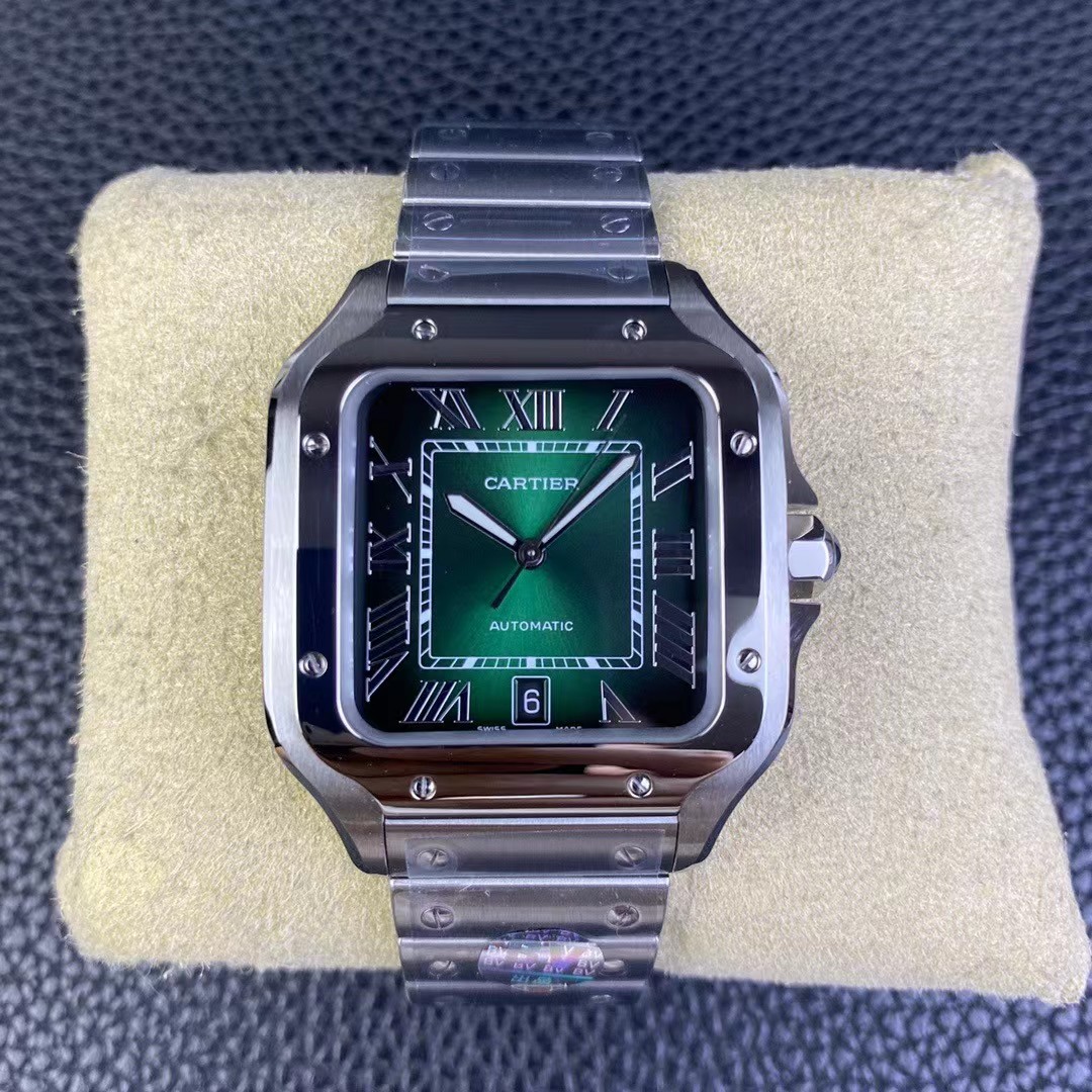 CARTIER Santos De Large Model Automatic Green Dial Men's Watch-BRAND OFF
